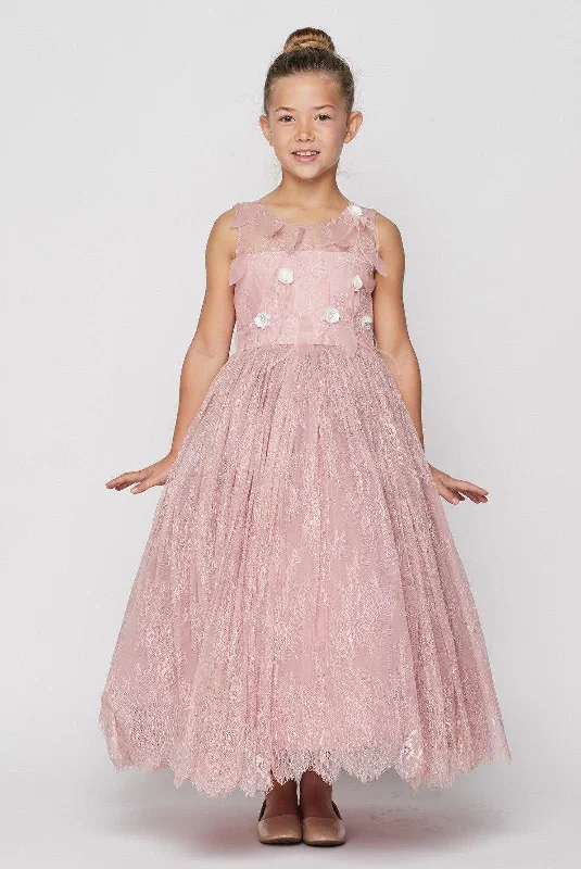 Illusion Neckline Lace Flower Girls Dress Bohemian Lace Dress
