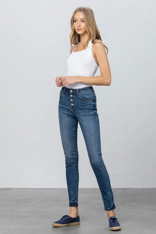 Insane Gene Mid Rise Button Down Skinny Jeans