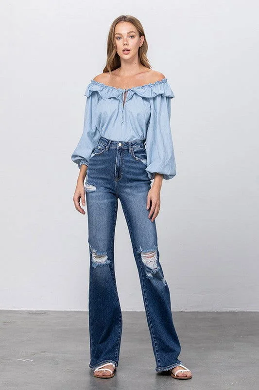 Insane Gene High Rise Frayed Hem Flare Jeans