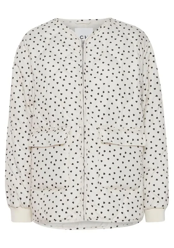 Ichi Fazona Heart Padded Longline Bomber Jacket, Beige Women's lined jackets