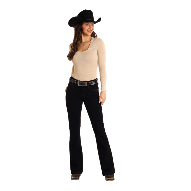 Black Mid Rise Bootcut Rock & Roll Denim Jeans for Women