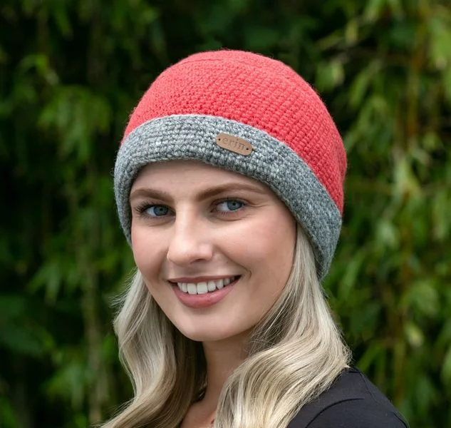 ERIN CROCHET TURN UP HAT PK839-RASPBERRY