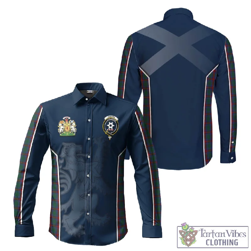 Jardine Dress Tartan Long Sleeve Button Up Shirt with Family Crest and Lion Rampant Vibes Sport Style