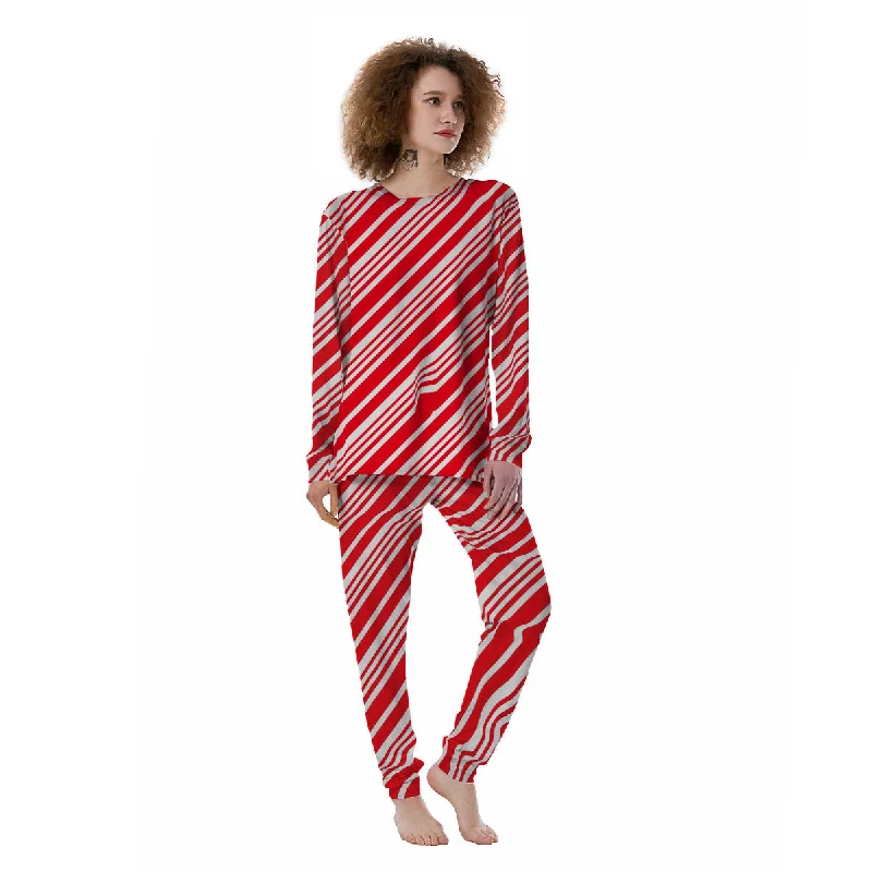 Candy Cane Stripe White And Red Print Women's Pajamas Unisex pajama sets