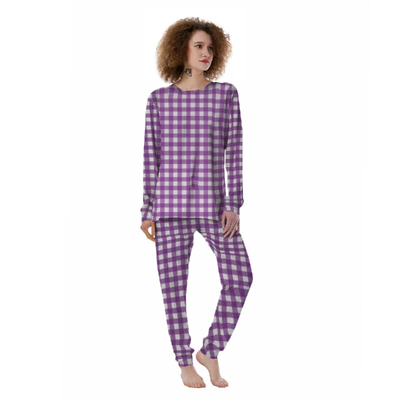 Check White And Purple Print Pattern Women's Pajamas H&M pajama sets