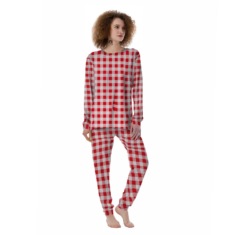 Check White And Red Print Pattern Women's Pajamas Calvin Klein pajama sets