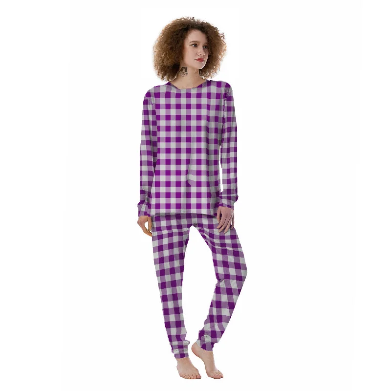 Checkered White And Purple Print Pattern Women's Pajamas Camisole pajama sets