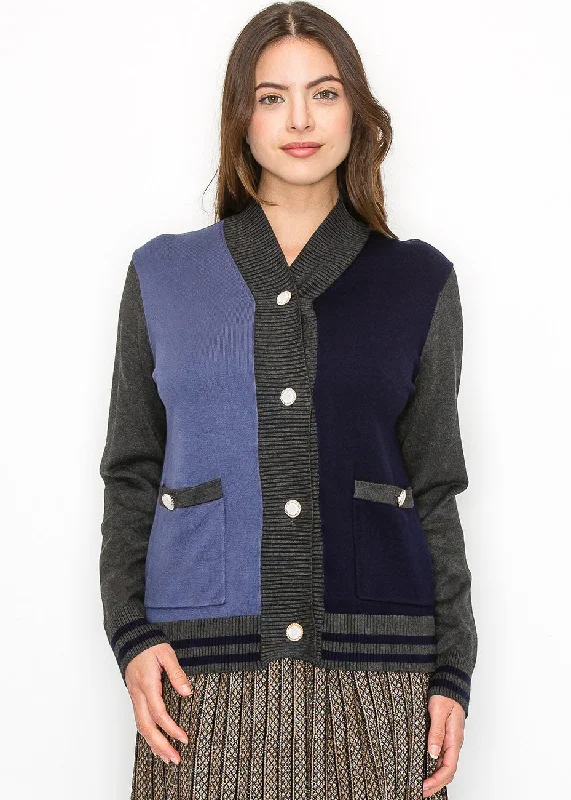 Colorblock Navy and Blue Buttoned Cardigan Cashmere sweaters