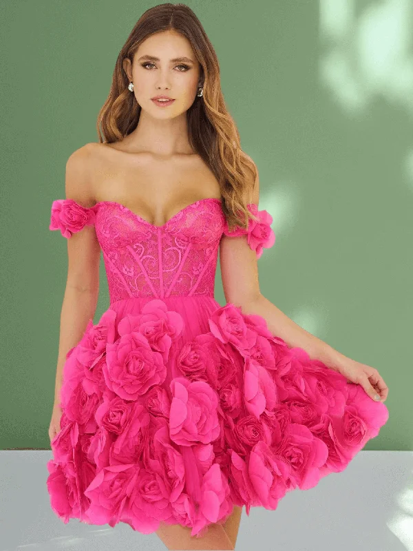 Bardot Lace Corset Floral A Line Dress Hot Pink Best mini dresses for elegant looks