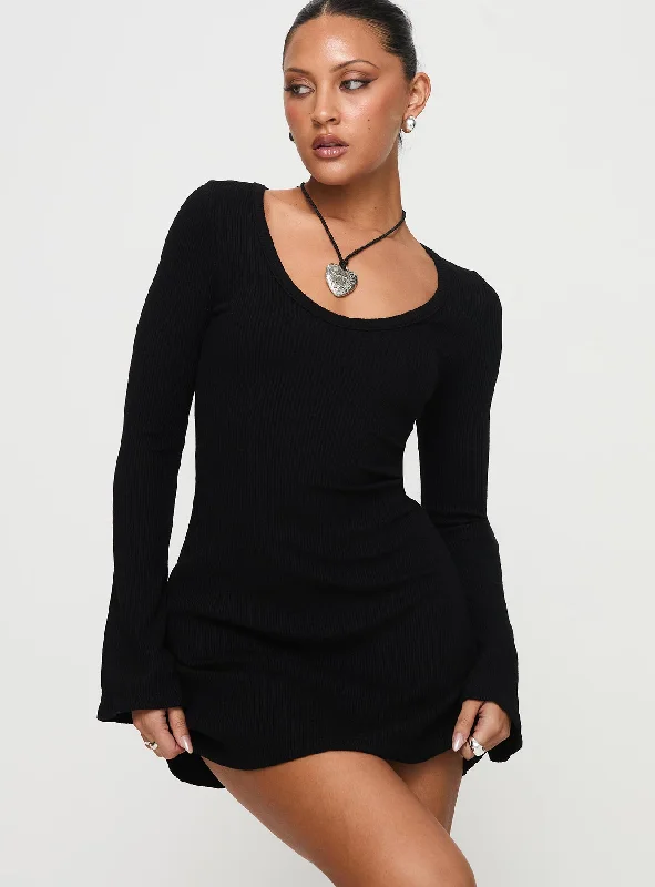 Best Interest Long Sleeve Mini Dress Black Petite Knitted mini dresses