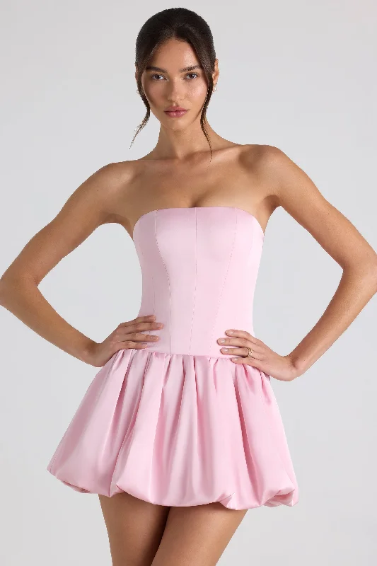 Lace-Up Bubble Hem Corset Mini Dress in Soft Pink Wedding guest mini dresses