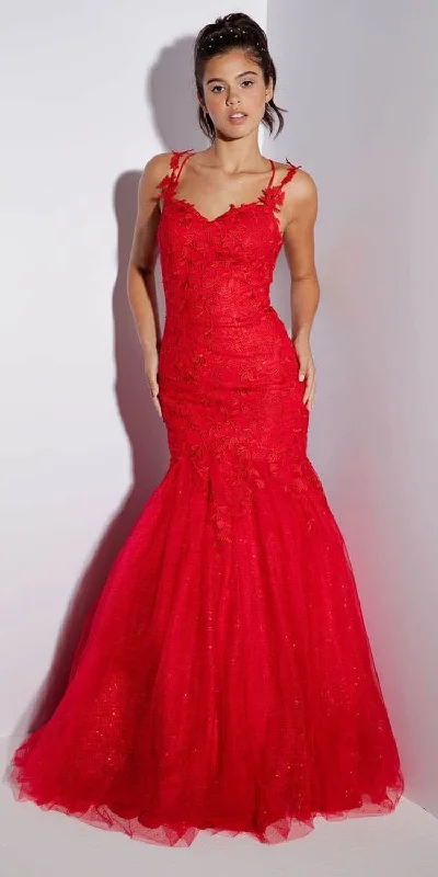 Eureka 9957A Glitter Mesh 3D Lace Embroidery Mermaid Gown Lace Back Wedding