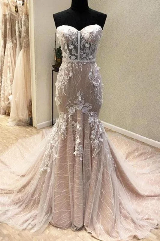 Gorgeous Sweetheart Mermaid Lace Appliqued Wedding Dresses Strapless Bridal STKPJ18HD74 Beaded Bridal Gown Gorgeous Sweetheart Mermaid Lace Appliqued Wedding Dresses Strapless Bridal STKPJ18HD74 Beaded Bridal Gown