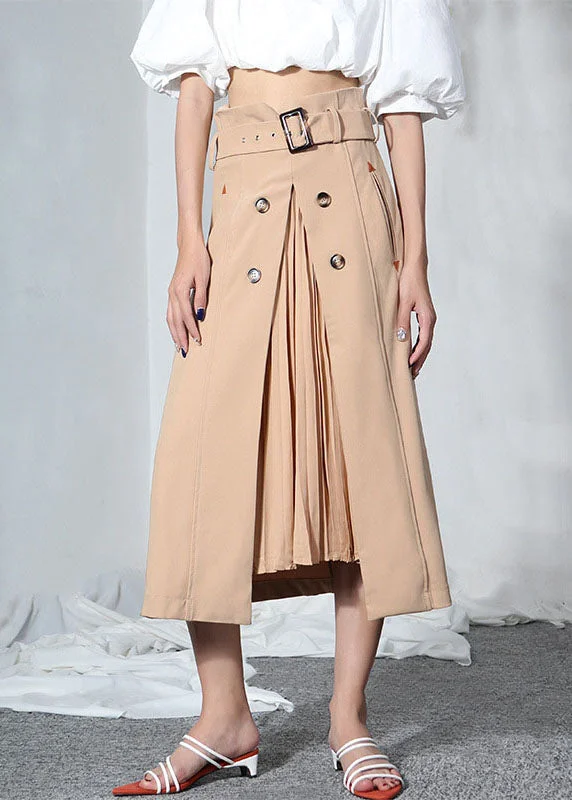 French Khaki Asymmetrical Patchwork Wrinkled Spandex Skirt Color block unclassified skirts