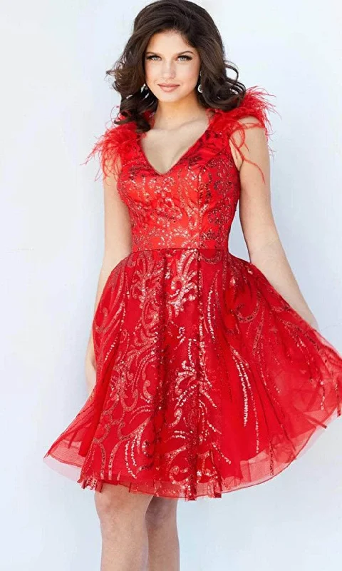 Jovani 09466 - Feather Sleeves Cocktail Dress Cheap party dresses