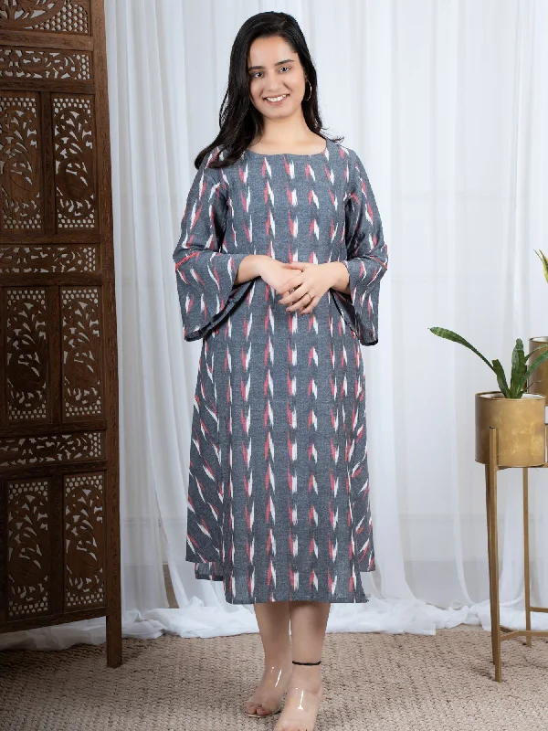 Arshia Grey Ikkat Cotton Midi Dress Versatile midi dresses for all occasions