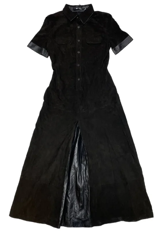 BLK DNM Women's Black Short Sleeves Long Leather Dress 38 Size S NWT Revolve maxi dresses