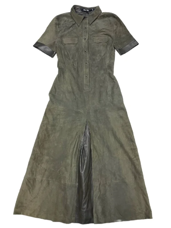 BLK DNM Women's Olive Grey Short Sleeves Long Leather Dress 38 Size S NWT ASOS maxi dresses