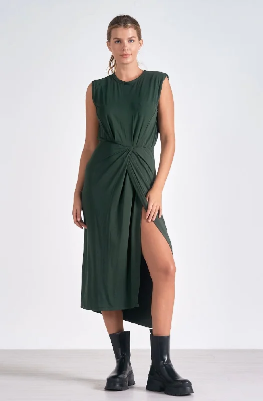 Elan Dark Green Side Slit Wrap midi dress Holiday midi dresses