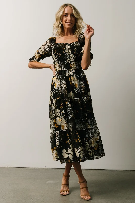 Fabian Jacquard Midi Dress | Black Floral Y2K midi dresses