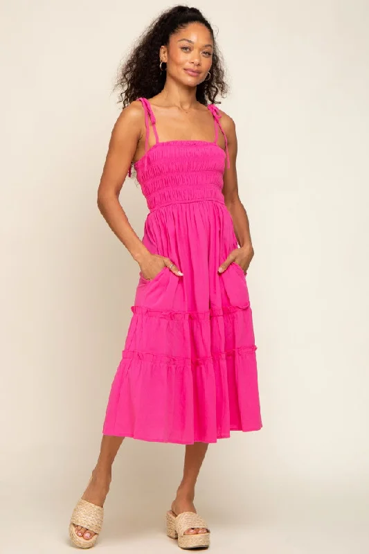 Fuchsia Sleeveless Tiered Midi Dress Best midi dresses for casual wear