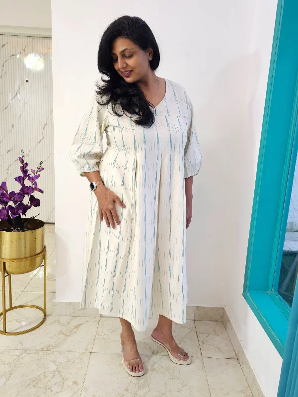 Kaira White Ikat Cotton Midi Dress Birthday midi dresses