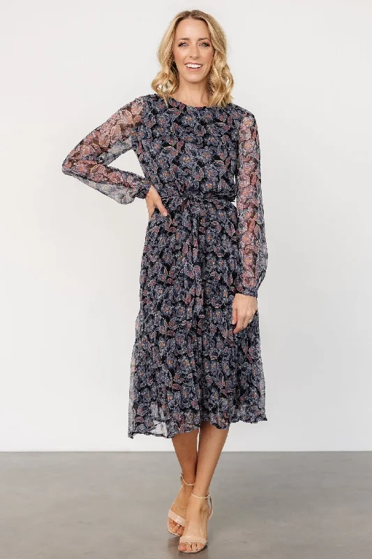 Laurie Midi Dress | Black Print Vintage midi dresses