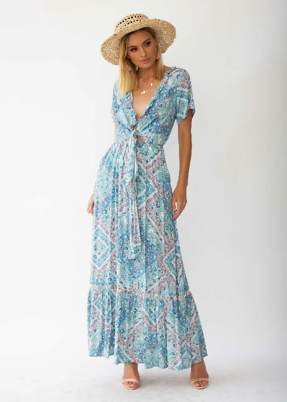 Mabel Tie Maxi Dress - Mint Paisley Zara maxi dresses