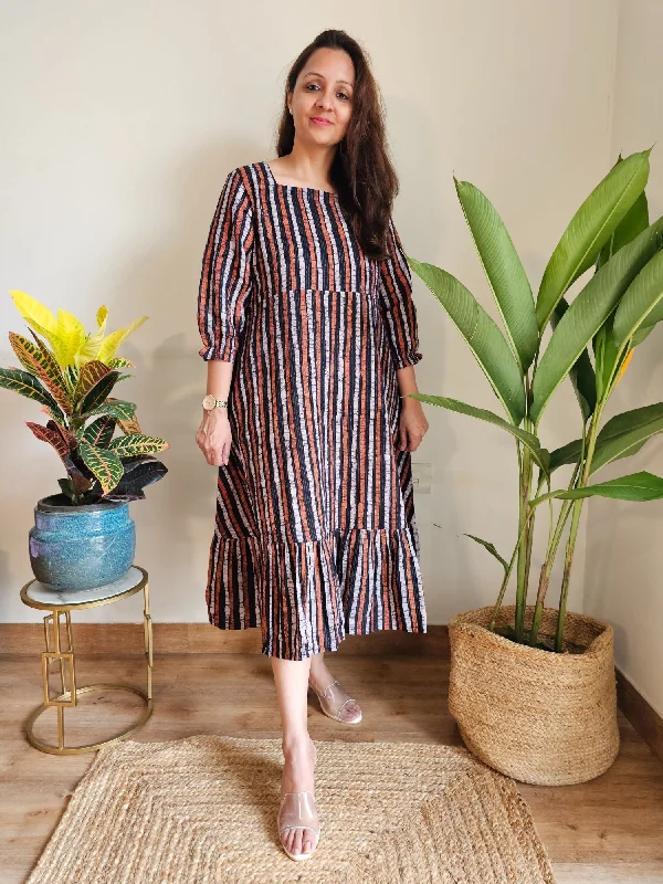 Mannat Striped Kantha Work Cotton Midi Dress Cotton midi dresses