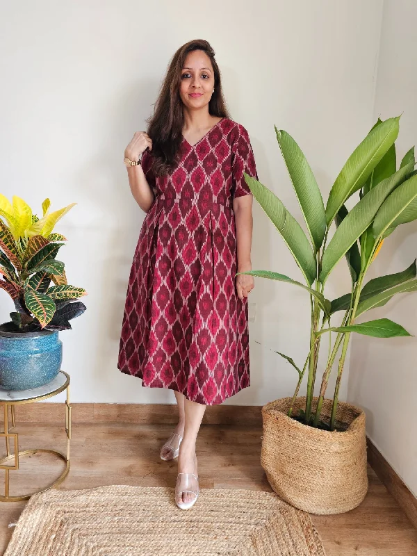 Genelia Maroon Ikat Midi Dress Best midi dresses for summer vacation