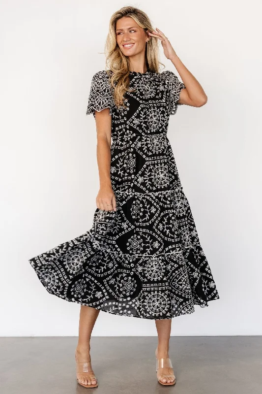 Mirabel Eyelet Midi Dress | Black + White Elegant midi dresses