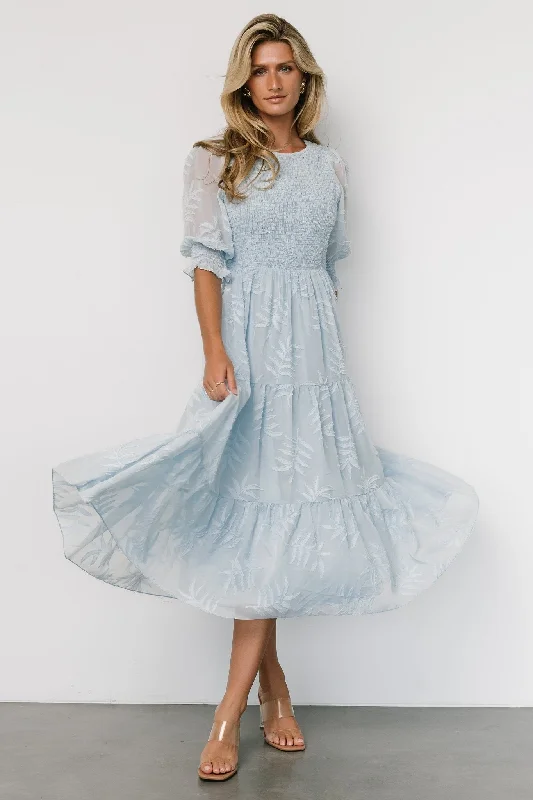 Nellie Smocked Midi Dress | Light Blue Tiered midi dresses