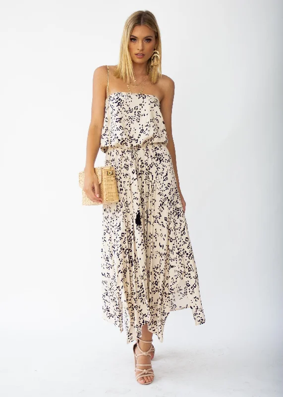 New Freedom Strapless Maxi Dress - Beige Spot Lace maxi dresses