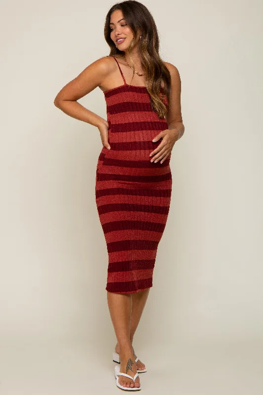 Rust Striped Rib Knit Maternity Midi Dress Zara midi dresses