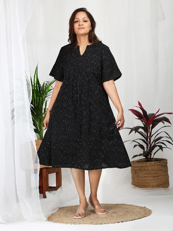 Sharvi Black Ikkat Cotton Midi Dress Best midi dresses for petites