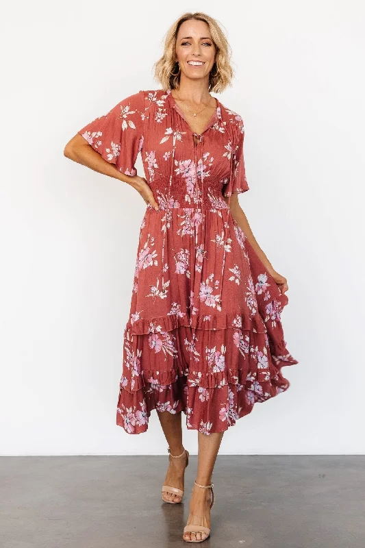 Spell Boho Midi Dress | Terracotta Floral Date night midi dresses