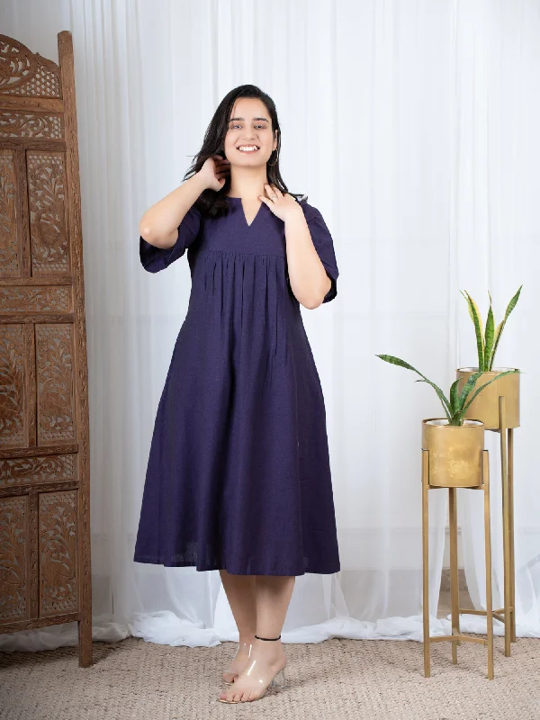 Vama Purple Ikkat Cotton Midi Dress Summer midi dresses