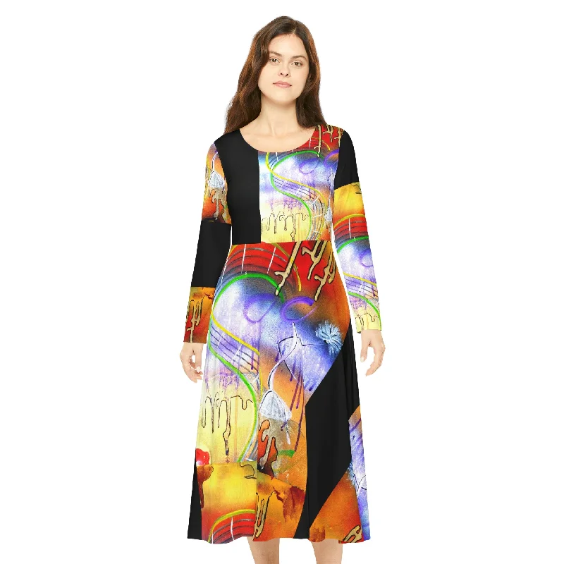 Women's Long Sleeve Dance Dress (AOP) MARDI GRAS Best maxi dresses for curvy figures