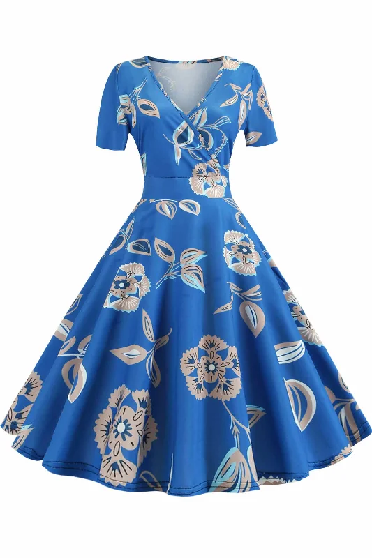 Vintage Floral V-neck A-line Dress Cottagecore floral dresses