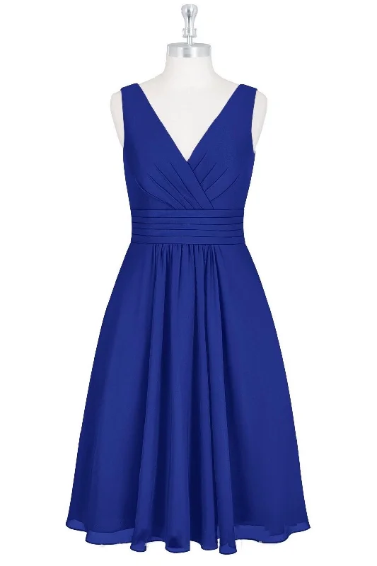 Royal Blue V-Neck Backless A-Line Short Bridesmaid Dress Trendy Mini Skirt