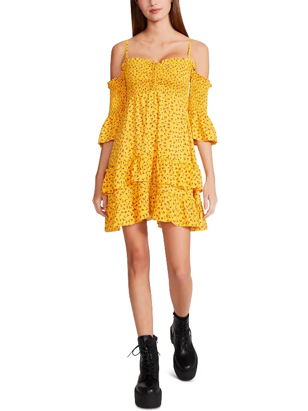 Womens Printed Mini Sundress Mini Skirt with Belt