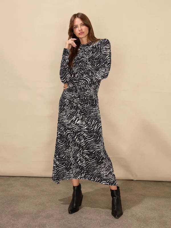 Black Animal Ruched Front Dress Office unclassified dresses