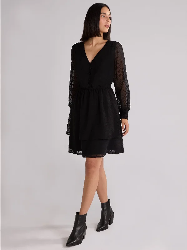 Black Dobby Trim Insert Dress Graduation unclassified dresses