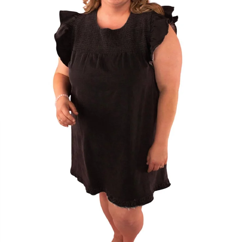 Faye Distressed Flutter Sleeve Dress In Black Embroidered unclassified dresses