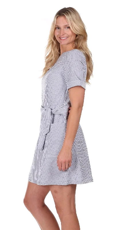 Isla Dress in Navy Seersucker Beaded unclassified dresses