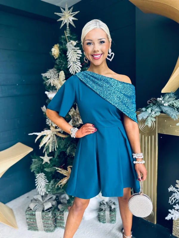 Molly Detailed Occasion Dress Teal Printed unclassified dresses