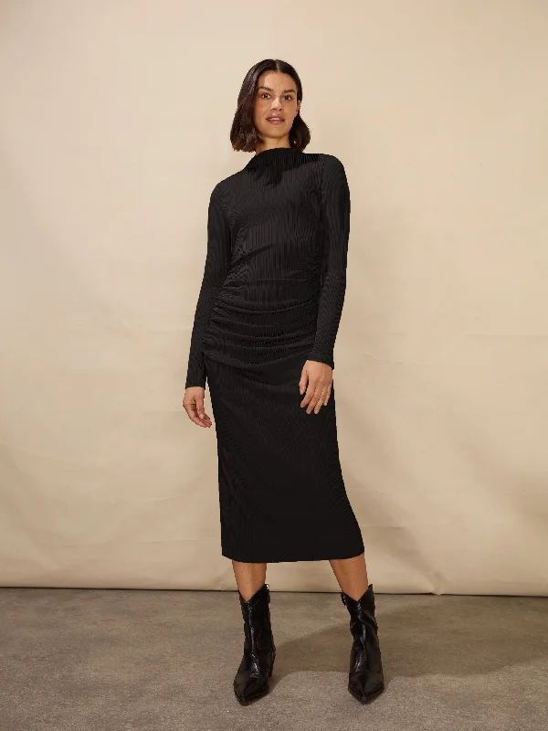 Petite Black Ribbed Jersey Gathered Dress Velvet unclassified dresses