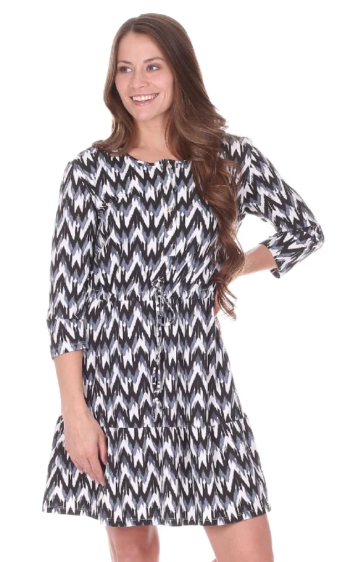 Stevie Dress in Black & White Ikat Neutral tone unclassified dresses