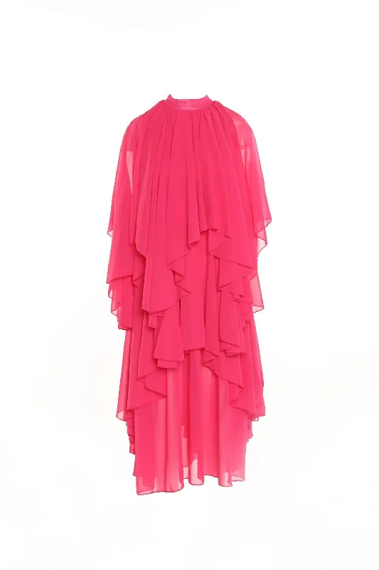 Women's Ruffle Layer Dress In Pink Soft fabric unclassified dresses